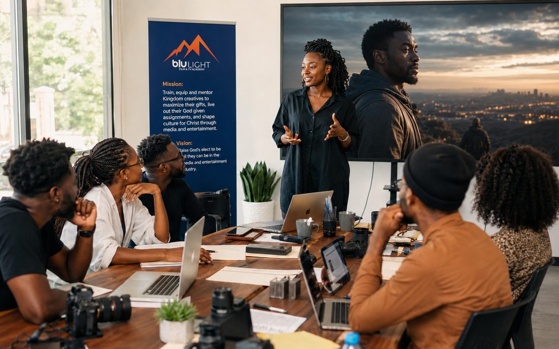 A Blu Light training session in progress, a full room of creatives